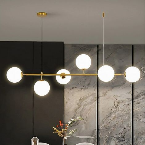 TrAdE Shop Traesio - Lampadario A Sospensione Oro Con 6 Sfere Bolle Bianche In Vetro Attacco G9 33726 -