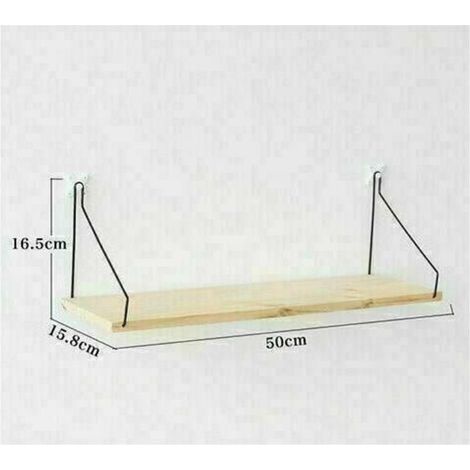 Étagère murale de 50 cm de long et 15 cm de profondeur, suspendue avec décor en bois. Supports en métal noir pour salon, chambre ou bureau - AquaForge (1/5)
