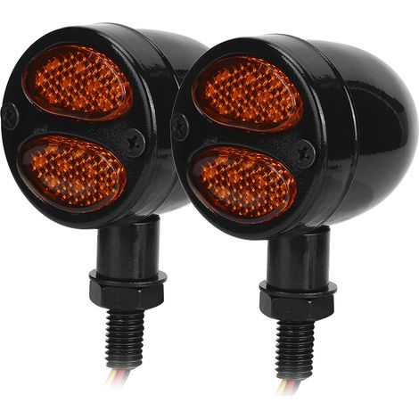 Kit 2 Clignotants Moto LED Feu Stop Coque Aluminium 12V 4 Fils Noir avec 4 Lentilles Rouges et 4 Noires (1/5)