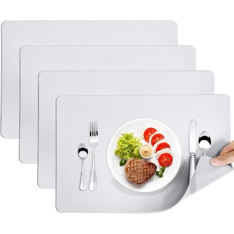 royaluxe- Norcks Lot De 4 Sets De Table En Cuir Imperméables 45×30CM Dessous De Verre Antidérapant Lavable Blanc (1/5)