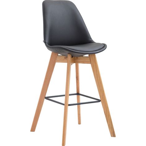 Tabouret de bar x1 style scandinave avec dossier en similicuir noir et structure en bois naturel 100006327 (1/5)