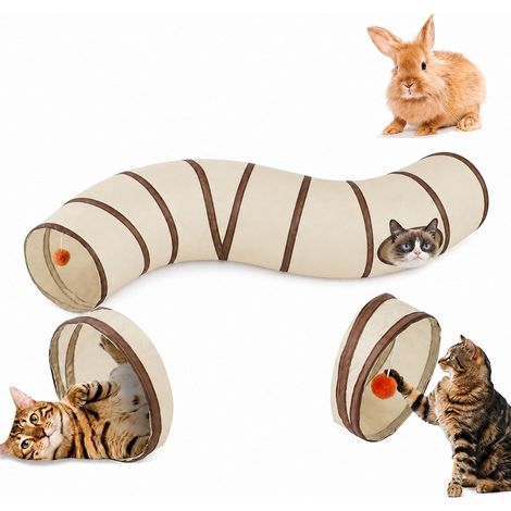 Tunnel pour chat en forme de S avec balle, jouet pour chat, tunnel de jeu pliable, tunnel à 2 voies, tunnel pour chat pour chiens, chiots, lapins et petits animaux domestiques (1/5)
