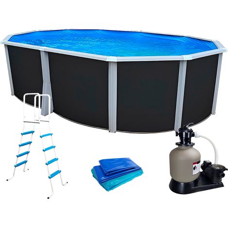 Kit piscine hors-sol acier Toi ANTHRACITE IBIZA PRESTIGIO ovale 550X366X132cm liner 0,60mm (1/5)