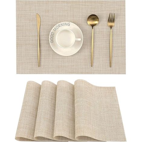 Sets de table PVC tissé lot 4, résistants chaleur antidérapants lavables pour table à manger (1/5)
