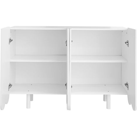 Buffet en MDF blanc avec portes sculptées goutte d'eau, rangement intérieur, 120x37,5x80,8 cm (1/5)