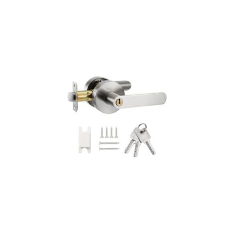 Poignée de Porte à Levier, Serrure de Poignée de Levier de Porte, Serrure de Porte d'Entrée à Clé, Poignée de Porte Intérieure avec Serrure et Clé pour Toilette, Chambre, Bureau (Argent) (1/5)