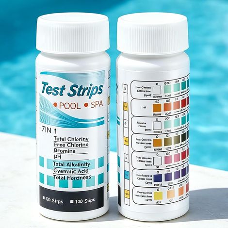 (100 Pièces) Bandelettes Test Piscine, 7-en-1 languette Test Piscine Test Ph, Test Chlore Ph Bandelette Piscine (7-en-1) (1/5)