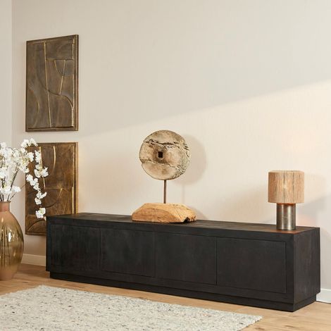 Meuble TV avec rangement bois noir 200 cm MONTARO (1/5)