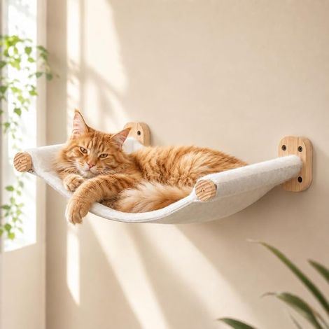 Cat Wall Hammock Bed Wooden with Plush Sides and Canvas (1/5)