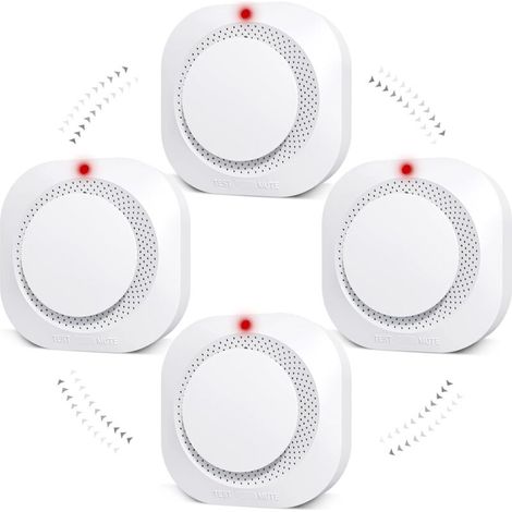 4Détecteur de Fumée Sans Fil Intelligent - Alarme Incendie Maison avec Signal Lumineux LED et Bouton Test, Piles Non Incluses (1/5)