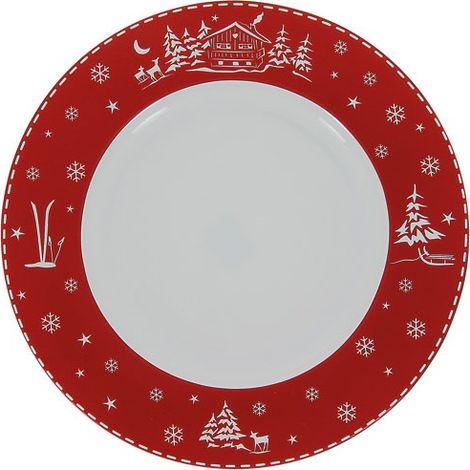 6 Assiette Plate En Porcelaine - Chalet Rouge 27 Cm - Table Et Cook