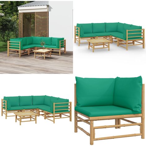 6-tlg. Garten-Lounge-Set mit Grünen Kissen Bambus - Bambus Möbel - Gartenloungeset - Outdoor Möbel - Gartenmöbel - Esstisch - Home & Living (1/5)