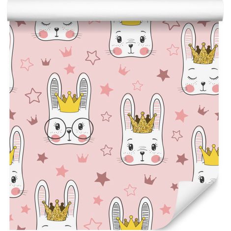 Carta da parati con conigli e stelle per soggiorno e camera da letto, 50x1000 cm (1/5)