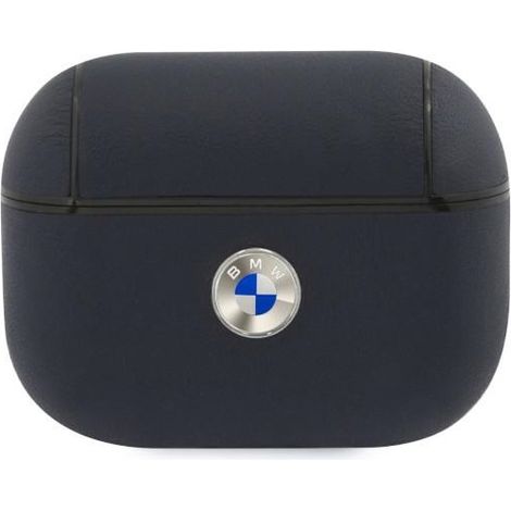 Étui BMW pour AirPods Pro, cuir véritable, logo argenté, bleu marine (1/3)