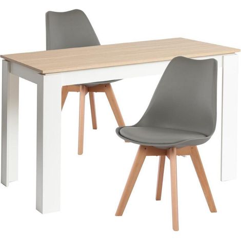 Essgruppe Esstisch mit 2 Stühlen, 120cm Eiche-Weiß Tisch, Grau Stühle (1/5)