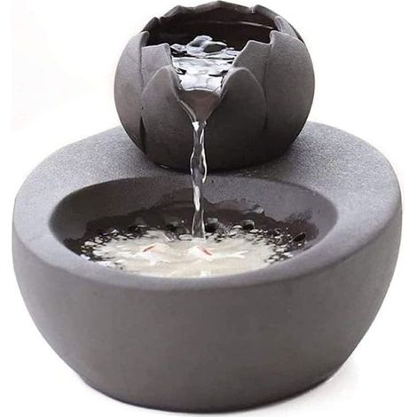 Fontaine d’eau - En céramique - Avec lotus vertical et filtre automatique - Idéale pour chat et animal de compagnie - Noir (1/5)