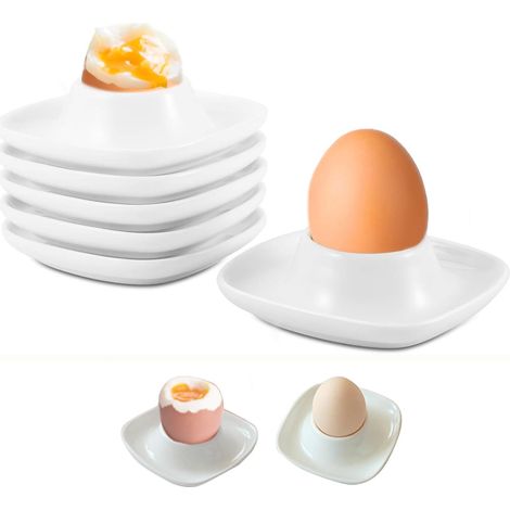 Coquetiers lot de 6, pour œufs à la coque et durs, plastique blanc, micro-ondes/lave-vaisselle, forme carrée. (1/5)