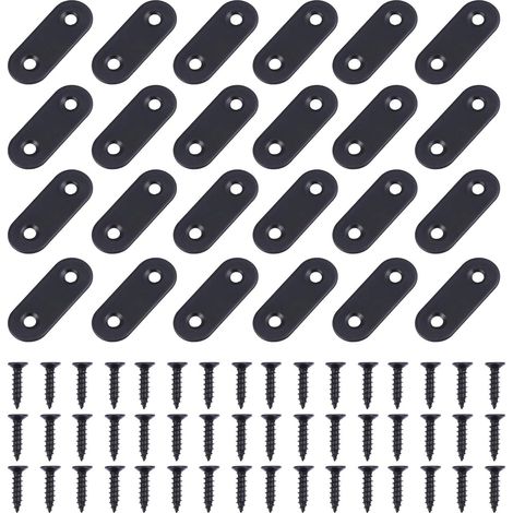 72 Pieces Flat Right Corner Brace Plates Metal Assembly Plate Connector Repair Bracket with Fixing Screws 2 Holes Stainless Steel Black Color (1/5)