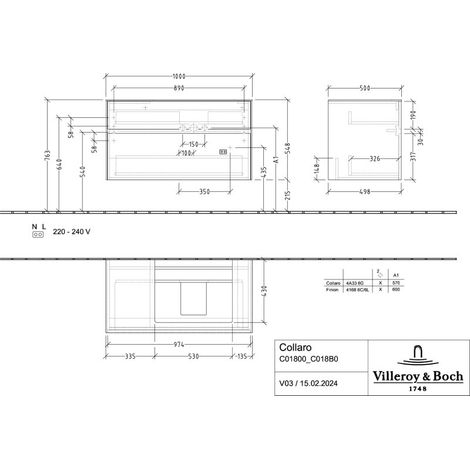 Villeroy & Boch C018B0AH WTUS Collaro C018B0 1000x548x500mm m.