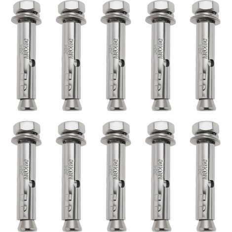 Lot de 10 Boulons d'expansion Hexagonaux Externes en Acier Inoxydable 304 M8 X 60 pour Garde-corps Portes de Sécurité Auvents 9,5X12,7 Mm (1/4)