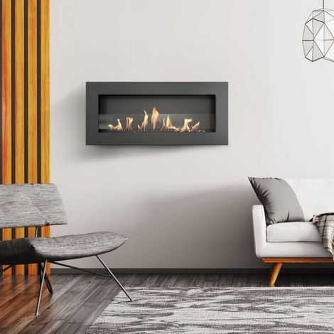 Wandkamin Bioethanol DELTA SLIM TÜV schwarz mit Verglasung (1/5)