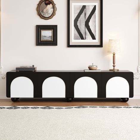 Meuble tv noir et blanc 180x38x45cm avec 2 tiroirs et 2 portes, design classique (1/5)