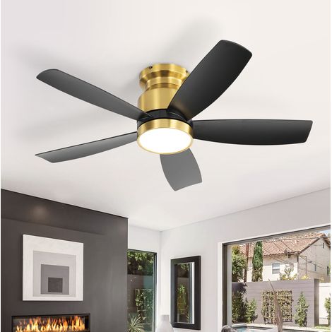 Ventilatore da soffitto reversibile con telecomando, 3 colori di luce, motore DC silenzioso, ABS nero e oro (1/5)