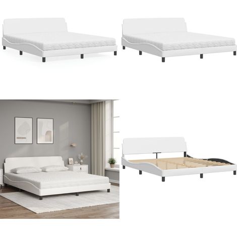 Lit avec matelas blanc 180x200 cm similicuir - Lit Double - Lit Plateforme - Lit Design - Lit Confortable - Matelas Mousse - Home & Living