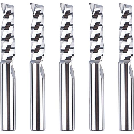 5 x Spiral Burs 1 Tooth 6 mm x 22 mm CNC Router Cutter Single Flute Cutter for Aluminium Acrylic Plastic and PVC (1/5)