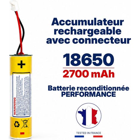 Batterie lithium-ion 18650 - 3000 mAh / 6A + connecteur JST 2mm, cellule testée et qualifiée en France pour les usages compatibles 18650. (1/5)