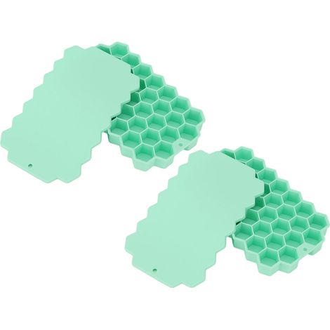Lot de 2 bacs à glaçons de 37 compartiments avec couvercle, style ruche, pratiques pour la maison, les cafés et les restaurants.
