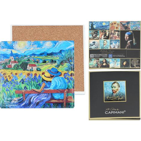 Posavasos de cerámica redondo de Carmani, inspirado en las pinturas de Van Gogh. (1/3)