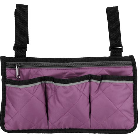 Sacoche multifonction pour fauteuil roulant, rangement latéral pour chaise de bureau, organiseur d'accoudoir violet (1/5)