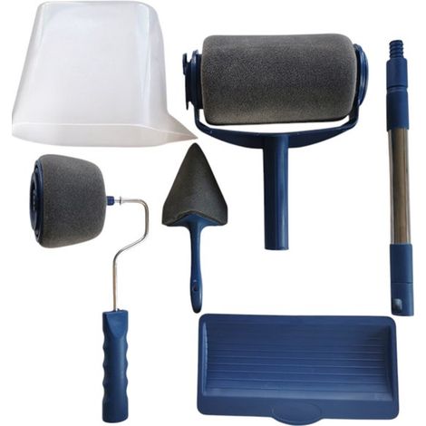 Kit de peinture 6 pièces, avec rouleau rechargeable, coupe-peinture floqué, applicateur triangulaire, bac à peinture, bac verseur et manche extensible (1/5)