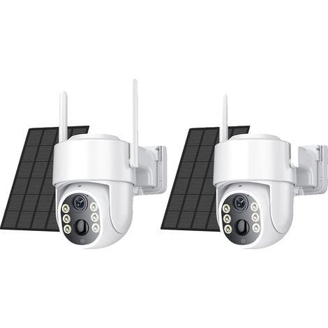 Cámara de vigilancia con energía solar, ángulo de visión de 360°, 2 cámaras, sin tarjeta. (1/2)