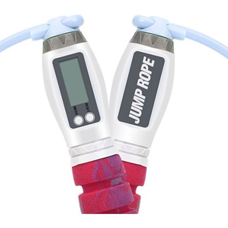 Corde à sauter sans fil numérique intelligente professionnelle pour entraînement fitness, couleur bleue, sans corde, capteur de rotation, compteur de calories, idéale pour home gym et cardio. (1/4)