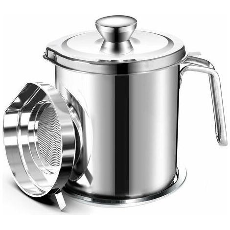 Oil Pot de graisse pour bidon de stockage en acier inoxydable avec bidon de 2 litres en Couvercle anti-poussière pour tamis à mailles fines Plaque antidérapante stockage d'huile de friture, avec carac (1/5)