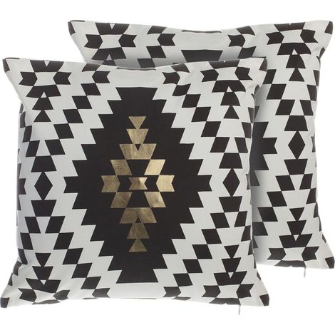 Juego de 2 cojines decorativos de algodón blanco y negro patrón de diamantes 45 x 45 cm estampado geométrico accesorios de decoración Coleus (1/5)