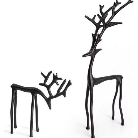 Décoration de Noël renne noir - figurines de rennes en métal imitation - finition noire - renne de style européen moderne (1/5)