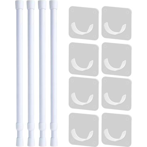4Pcs Barre Rideau Sans Perçage, Barre Rideau Extensible, Tringle À Rideaux Télescopique Pour Salle De Bain, Fenêtre, Penderie, 18-28 Cm, Blanc (Diamètre 1.3 Cm) (1/5)