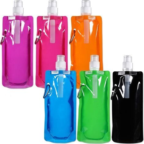 Bouteille D'Eau Pliable,480mlbouteille D'Eau Pliable,Bouteille D'Eau RéUtilisable Sans Bpa,Sac à Eau Pliable Avec Clip, Les Voyages, Le VéLo, La RandonnéE,Sortie éDucative(6 PièCes) (1/4)