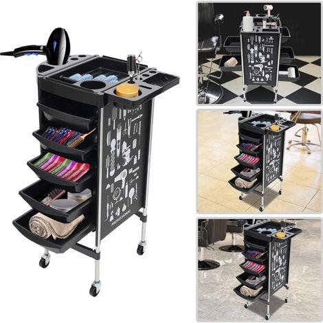Chariot de Coiffure avec 5 Tiroirs Extensibles, Chariot de Salon de Salon de Salon sur Roues, Rangement d'Outils de Coiffure pour Coiffeurs (1/5)