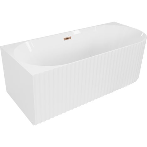 Mexen Gia baignoire autoportante d'angle cannelée gauche 150 x 75 cm, blanc brillant, trop-plein or rose - 52701507500L-60 (1/3)
