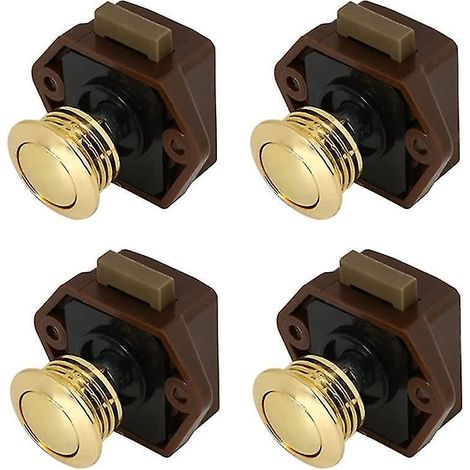 Lot de 4 loquets à bouton-poussoir, mini serrures sans clé pour tiroirs et portes de placards (dorées) (1/5)