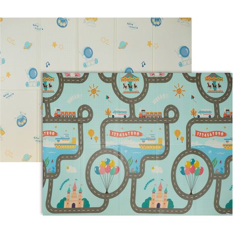 Relaxdays Tapis de jeu pliable, motif astronaute & bateau, 200x150 cm, mousse XPE, tapis bébé multicolore