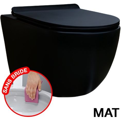 Coribi – Cuvette WC suspendu noir mat sans bride – Abattant thermodur ultra fin avec frein de chute – Système de chasse hygiénique