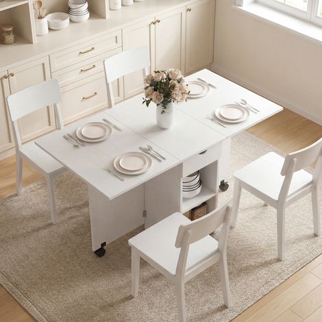 Table à Manger Pliante, Table de Cuisine Extensible pour 2 à 4 Personnes, 2 Abattants, 120 x 72 x 75 cm, Blanc (1/5)