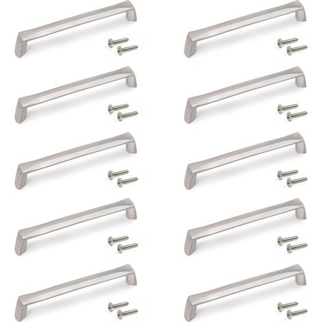 Emuca Lot von 10 Möbelgriffe Canton, L142mm, 128mm Achsenabstand, Zamak, Nickel satiniert (1/5)