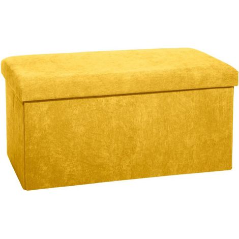 Pouf pliable coloris Ocre en velours - L. 76 x l. 38 x H. 38 cm -PEGANE-