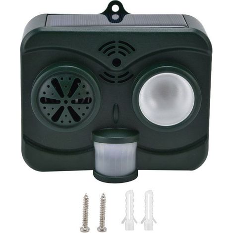 Répulsif à ultrasons pour animaux, étanche, à énergie solaire, anti-oiseaux, avec lampe torche, compatible avec le jardin, 3,7 V (1/5)
